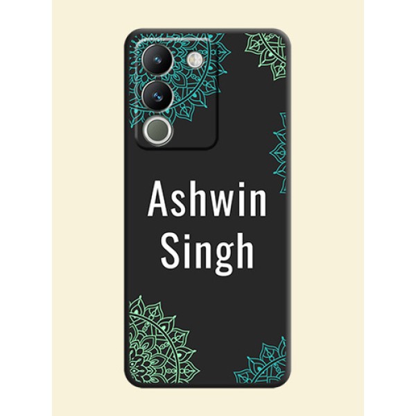 Your Name with Floral Design On Space Black Custom Soft Matte Mobile Back Cover - Vivo Y200 5G Your Name with Floral Design On Space Black Custom Soft Matte Mobile Back Cover - Vivo Y200 5G