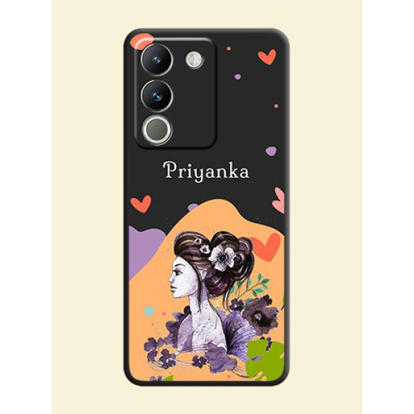Namecase For Her With Fancy Lady Image On Space Black Custom Soft Matte Mobile Back Cover - Vivo Y200 5G Namecase For Her With Fancy Lady Image On Space Black Custom Soft Matte Mobile Back Cover - Vivo Y200 5G