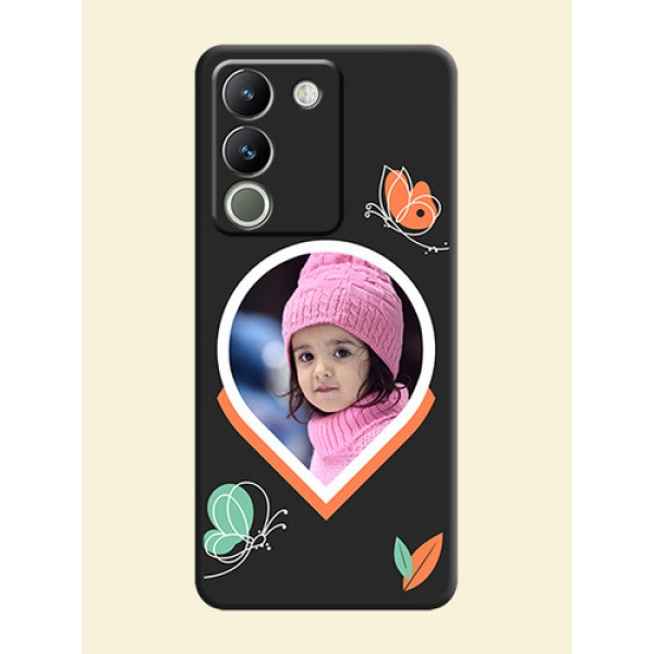 Upload Pic With Simple Butterly Design On Space Black Custom Soft Matte Mobile Back Cover - Vivo Y200 5G Upload Pic With Simple Butterly Design On Space Black Custom Soft Matte Mobile Back Cover - Vivo Y200 5G