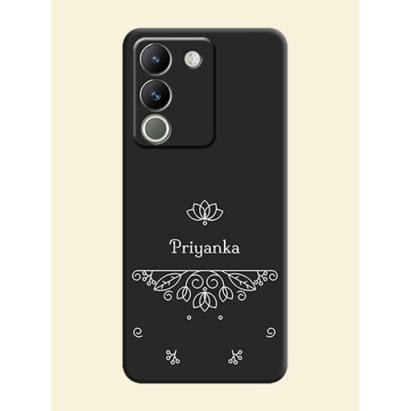 Lotus Garden Custom Text On Space Black Custom Soft Matte Mobile Back Cover - Vivo Y200 5G Lotus Garden Custom Text On Space Black Custom Soft Matte Mobile Back Cover - Vivo Y200 5G