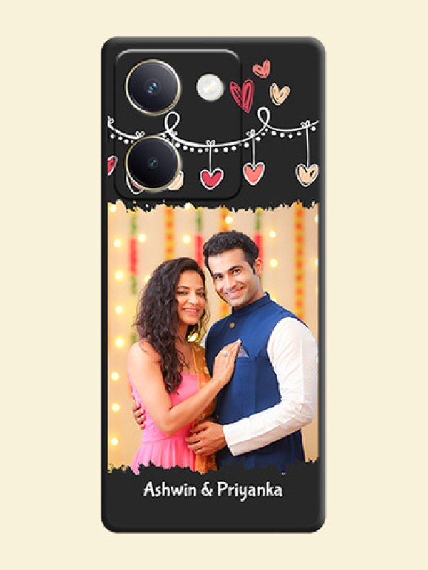 Pink Love Hangings with Name On Space Black Custom Soft Matte Mobile Back Cover - Vivo Y200 Pro 5G