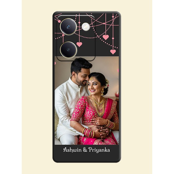 Pink Love Hangings with Text On Space Black Custom Soft Matte Mobile Back Cover - Vivo Y200 Pro 5G Pink Love Hangings with Text On Space Black Custom Soft Matte Mobile Back Cover - Vivo Y200 Pro 5G