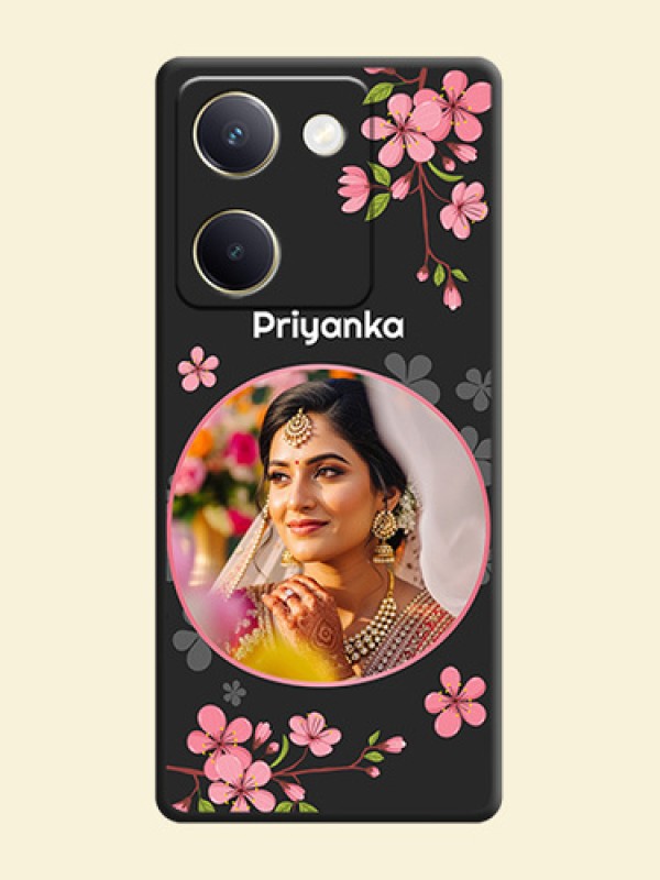 Round Image with Pink Color Floral Design on Photo On Space Black Custom Soft Matte Mobile Back Cover - Vivo Y200 Pro 5G