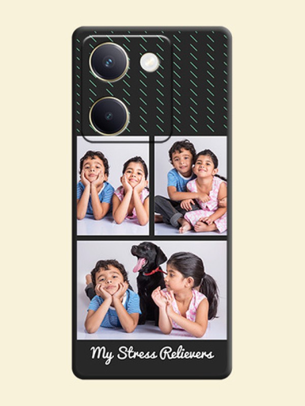 Cross Dotted Pattern with 2 Image Holder On Space Black Custom Soft Matte Mobile Back Cover - Vivo Y200 Pro 5G