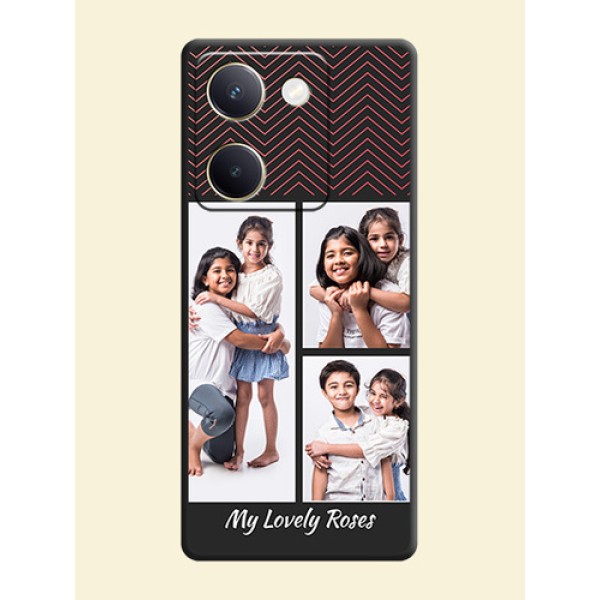 Wave Pattern with 3 Image Holder On Space Black Custom Soft Matte Mobile Back Cover - Vivo Y200 Pro 5G Wave Pattern with 3 Image Holder On Space Black Custom Soft Matte Mobile Back Cover - Vivo Y200 Pro 5G