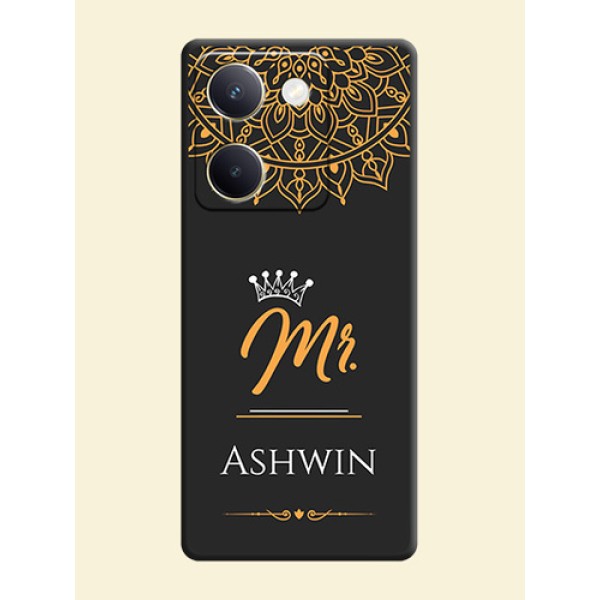 Mr Name with Floral Design On Space Black Custom Soft Matte Mobile Back Cover - Vivo Y200 Pro 5G Mr Name with Floral Design On Space Black Custom Soft Matte Mobile Back Cover - Vivo Y200 Pro 5G