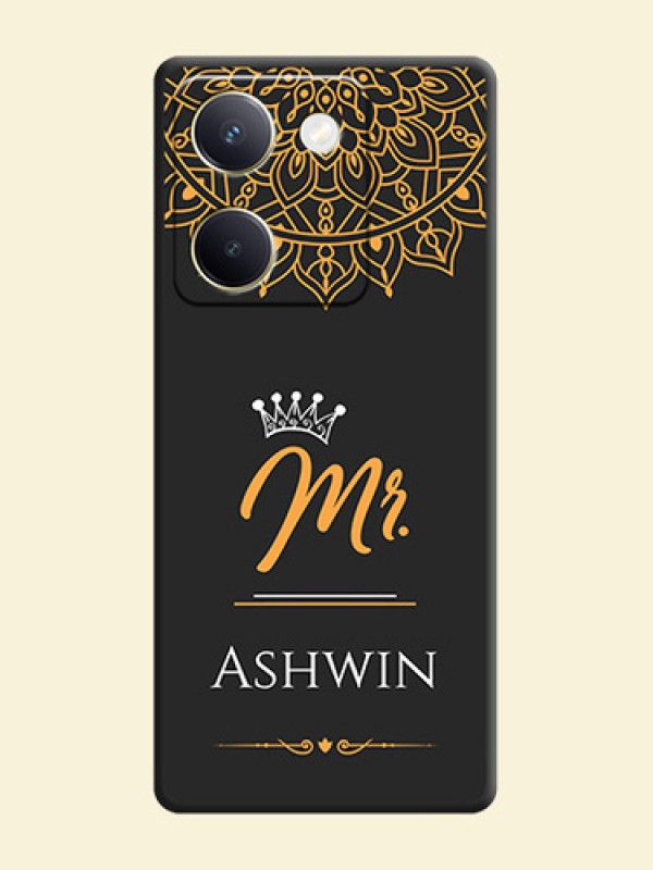 Mr Name with Floral Design On Space Black Custom Soft Matte Mobile Back Cover - Vivo Y200 Pro 5G