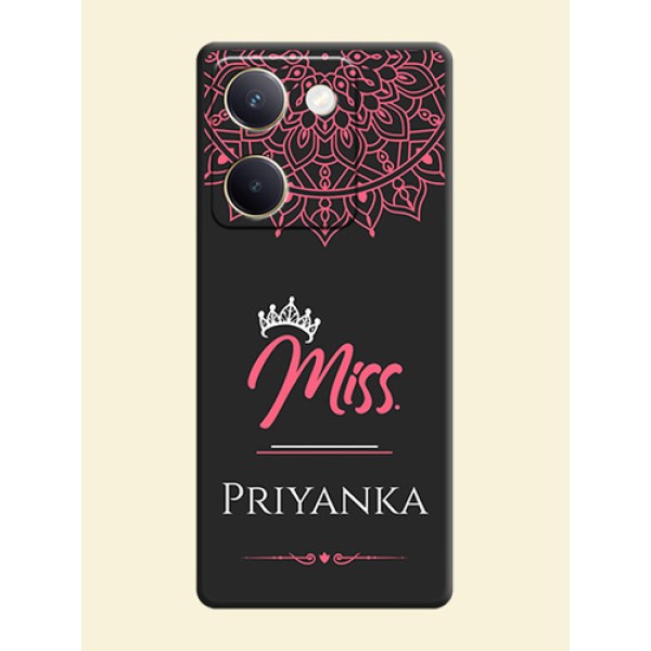 Mrs Name with Floral Design On Space Black Custom Soft Matte Mobile Back Cover - Vivo Y200 Pro 5G Mrs Name with Floral Design On Space Black Custom Soft Matte Mobile Back Cover - Vivo Y200 Pro 5G