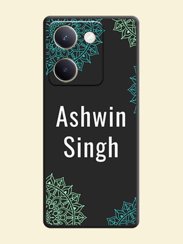 Your Name with Floral Design On Space Black Custom Soft Matte Mobile Back Cover - Vivo Y200 Pro 5G