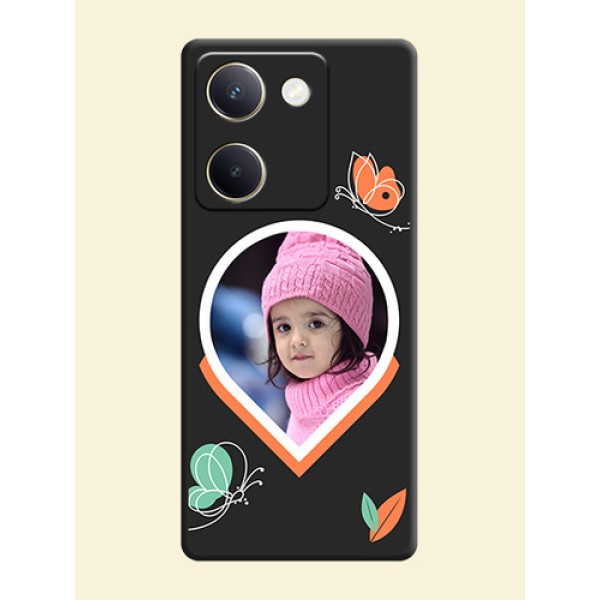 Upload Pic With Simple Butterly Design On Space Black Custom Soft Matte Mobile Back Cover - Vivo Y200 Pro 5G Upload Pic With Simple Butterly Design On Space Black Custom Soft Matte Mobile Back Cover - Vivo Y200 Pro 5G