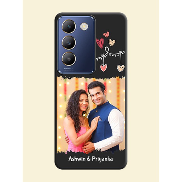 Pink Love Hangings with Name on Space Black Custom Soft Matte Phone Cases - Vivo Y200E 5G Pink Love Hangings with Name on Space Black Custom Soft Matte Phone Cases - Vivo Y200E 5G
