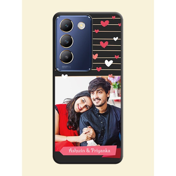 Love Pattern with Name on Pink Ribbon - Photo on Space Black Soft Matte Back Cover - Vivo Y200E 5G Love Pattern with Name on Pink Ribbon - Photo on Space Black Soft Matte Back Cover - Vivo Y200E 5G