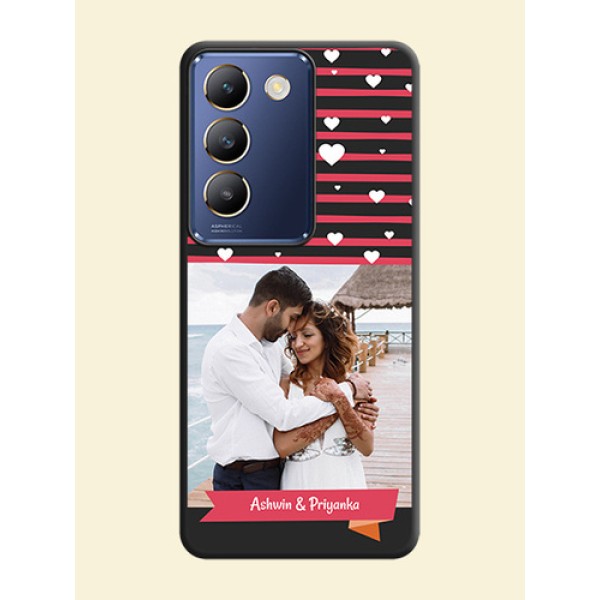 White Color Love Symbols with Pink Lines Pattern on Space Black Custom Soft Matte Phone Cases - Vivo Y200E 5G White Color Love Symbols with Pink Lines Pattern on Space Black Custom Soft Matte Phone Cases - Vivo Y200E 5G