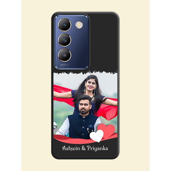 Pink Color Love Shaped Ribbon Design with Text on Space Black Custom Soft Matte Phone Back Cover - Vivo Y200E 5G Pink Color Love Shaped Ribbon Design with Text on Space Black Custom Soft Matte Phone Back Cover - Vivo Y200E 5G