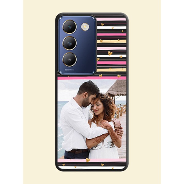 Multicolor Lines and Golden Love Symbols Design - Photo on Space Black Soft Matte Mobile Cover - Vivo Y200E 5G