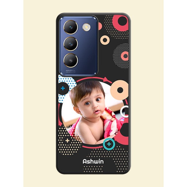 Multicoloured Round Image on Personalised Space Black Soft Matte Cases - Vivo Y200E 5G