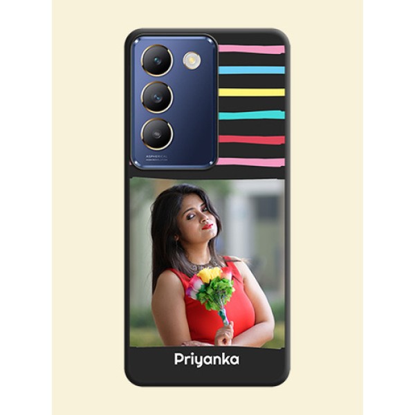 Multicolor Lines with Image on Space Black Personalized Soft Matte Phone Covers - Vivo Y200E 5G Multicolor Lines with Image on Space Black Personalized Soft Matte Phone Covers - Vivo Y200E 5G