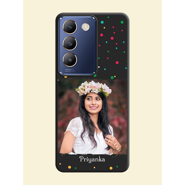 Multicolor Dotted Pattern with Text on Space Black Custom Soft Matte Phone Back Cover - Vivo Y200E 5G Multicolor Dotted Pattern with Text on Space Black Custom Soft Matte Phone Back Cover - Vivo Y200E 5G