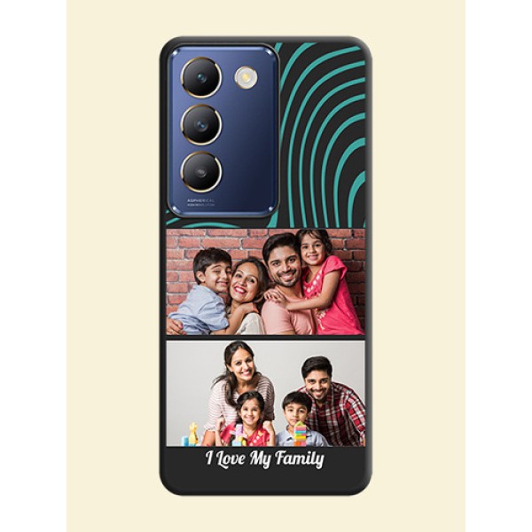 Wave Pattern with 2 Image Holder on Space Black Personalized Soft Matte Phone Covers - Vivo Y200E 5G Wave Pattern with 2 Image Holder on Space Black Personalized Soft Matte Phone Covers - Vivo Y200E 5G