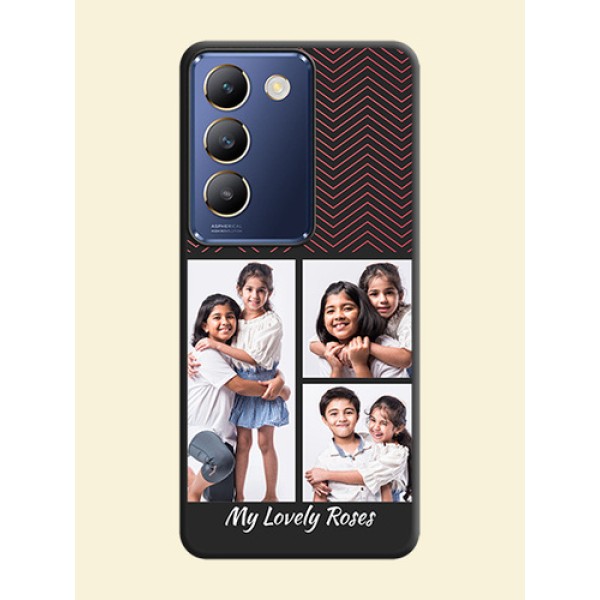Wave Pattern with 3 Image Holder on Space Black Custom Soft Matte Back Cover - Vivo Y200E 5G Wave Pattern with 3 Image Holder on Space Black Custom Soft Matte Back Cover - Vivo Y200E 5G