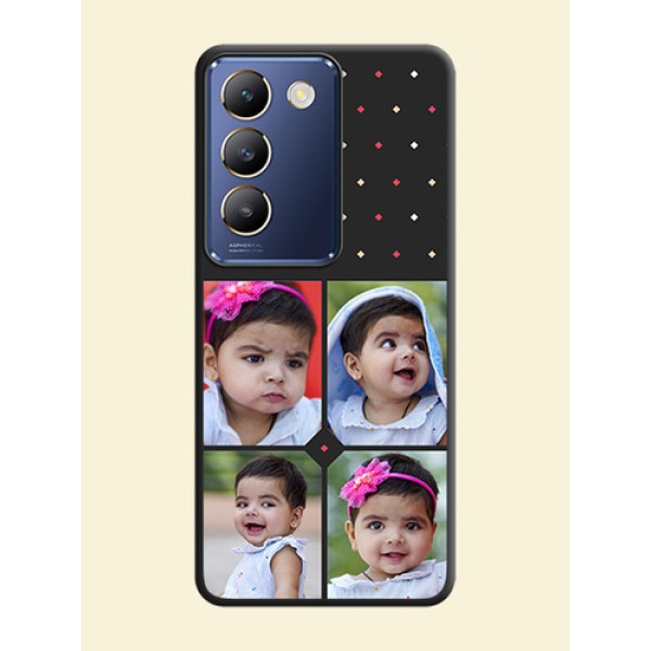 Multicolor Dotted Pattern with 4 Image Holder on Space Black Custom Soft Matte Phone Cases - Vivo Y200E 5G Multicolor Dotted Pattern with 4 Image Holder on Space Black Custom Soft Matte Phone Cases - Vivo Y200E 5G