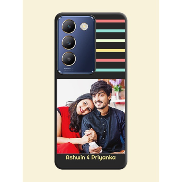 Color Stripes with Photo and Text - Photo on Space Black Soft Matte Mobile Case - Vivo Y200E 5G Color Stripes with Photo and Text - Photo on Space Black Soft Matte Mobile Case - Vivo Y200E 5G