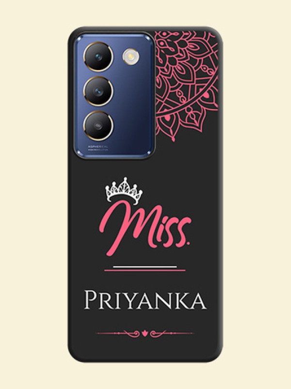 Mrs Name with Floral Design on Space Black Personalized Soft Matte Phone Covers - Vivo Y200E 5G