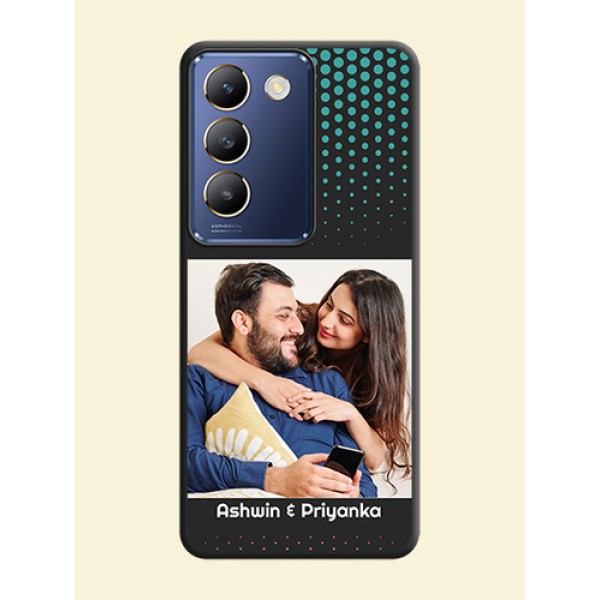 Faded Dots with Grunge Photo Frame and Text on Space Black Custom Soft Matte Phone Cases - Vivo Y200E 5G Faded Dots with Grunge Photo Frame and Text on Space Black Custom Soft Matte Phone Cases - Vivo Y200E 5G