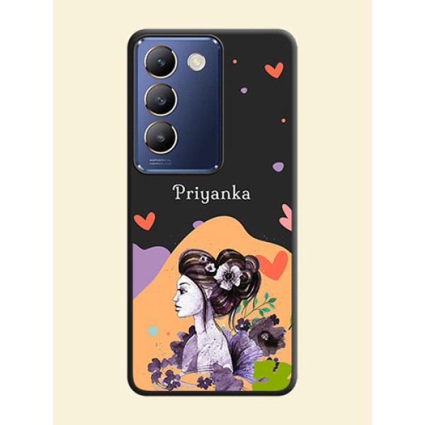 Namecase For Her With Fancy Lady Image On Space Black Personalized Soft Matte Phone Covers - Vivo Y200E 5G Namecase For Her With Fancy Lady Image On Space Black Personalized Soft Matte Phone Covers - Vivo Y200E 5G