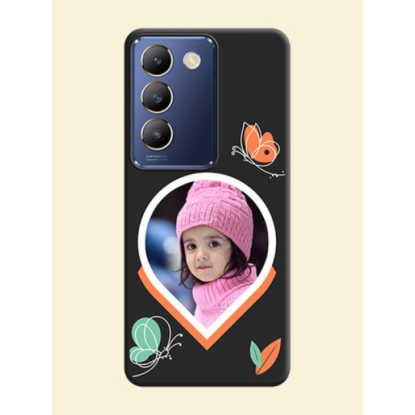 Upload Pic With Simple Butterly Design On Space Black Personalized Soft Matte Phone Covers - Vivo Y200E 5G Upload Pic With Simple Butterly Design On Space Black Personalized Soft Matte Phone Covers - Vivo Y200E 5G