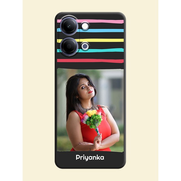 Multicolor Lines with Image On Space Black Custom Soft Matte Mobile Back Cover - Vivo Y21 5G Multicolor Lines with Image On Space Black Custom Soft Matte Mobile Back Cover - Vivo Y21 5G