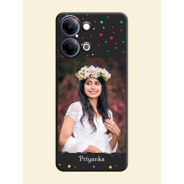 Multicolor Dotted Pattern with Text On Space Black Custom Soft Matte Mobile Back Cover - Vivo Y21 5G Multicolor Dotted Pattern with Text On Space Black Custom Soft Matte Mobile Back Cover - Vivo Y21 5G