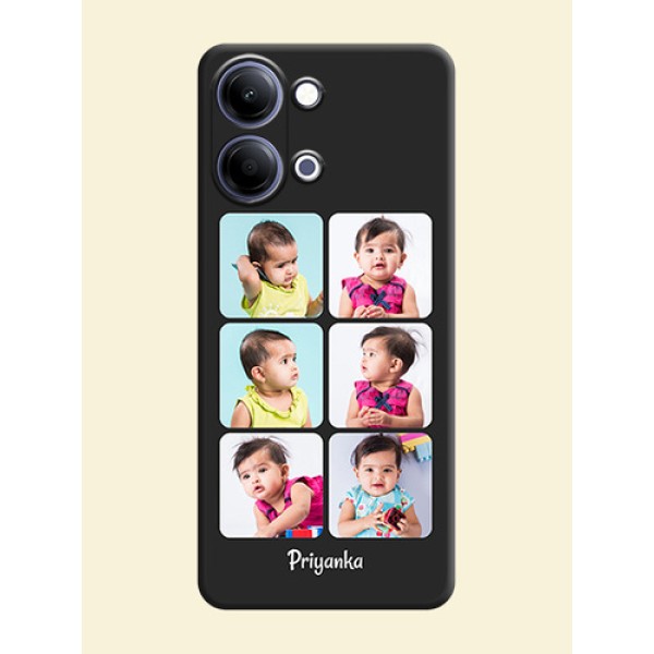 Floral Art with 6 Image Holder on Photo On Space Black Custom Soft Matte Mobile Back Cover - Vivo Y21 5G Floral Art with 6 Image Holder on Photo On Space Black Custom Soft Matte Mobile Back Cover - Vivo Y21 5G