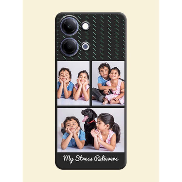 Cross Dotted Pattern with 2 Image Holder On Space Black Custom Soft Matte Mobile Back Cover - Vivo Y21 5G Cross Dotted Pattern with 2 Image Holder On Space Black Custom Soft Matte Mobile Back Cover - Vivo Y21 5G