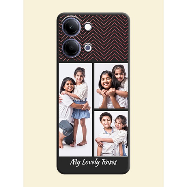 Wave Pattern with 3 Image Holder On Space Black Custom Soft Matte Mobile Back Cover - Vivo Y21 5G Wave Pattern with 3 Image Holder On Space Black Custom Soft Matte Mobile Back Cover - Vivo Y21 5G