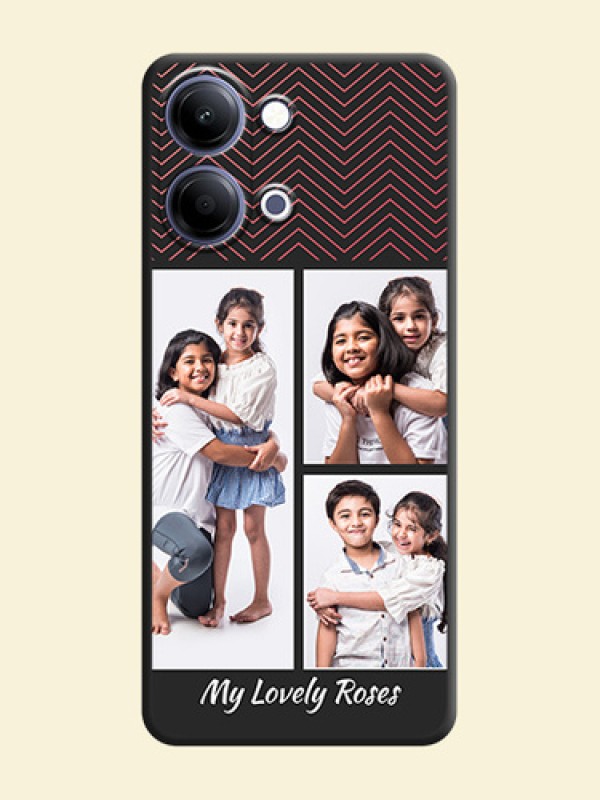 Wave Pattern with 3 Image Holder On Space Black Custom Soft Matte Mobile Back Cover - Vivo Y21 5G