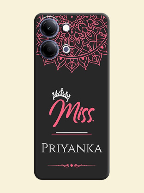 Mrs Name with Floral Design On Space Black Custom Soft Matte Mobile Back Cover - Vivo Y21 5G