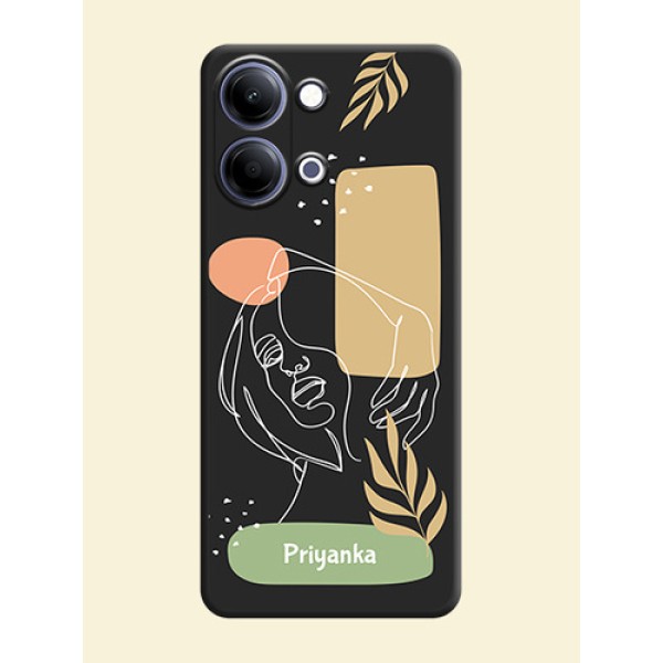 Custom Text With Line Art Of Women & Leaves Design On Space Black Custom Soft Matte Mobile Back Cover - Vivo Y21 5G Custom Text With Line Art Of Women & Leaves Design On Space Black Custom Soft Matte Mobile Back Cover - Vivo Y21 5G