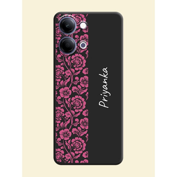 Pink Floral Pattern Design With Custom Text On Space Black Custom Soft Matte Mobile Back Cover - Vivo Y21 5G Pink Floral Pattern Design With Custom Text On Space Black Custom Soft Matte Mobile Back Cover - Vivo Y21 5G