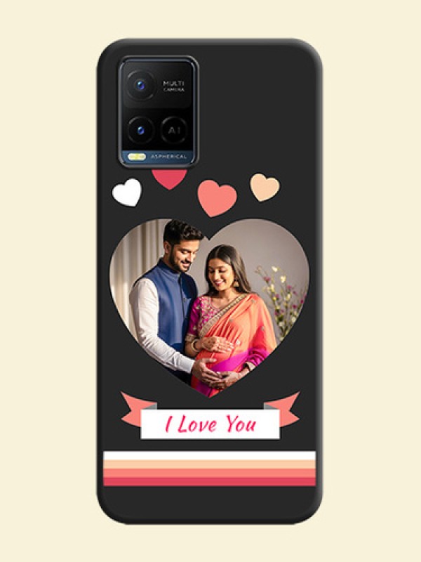 Love Shaped Photo with Colorful Stripes on Personalised Space Black Soft Matte Cases - Vivo Y21