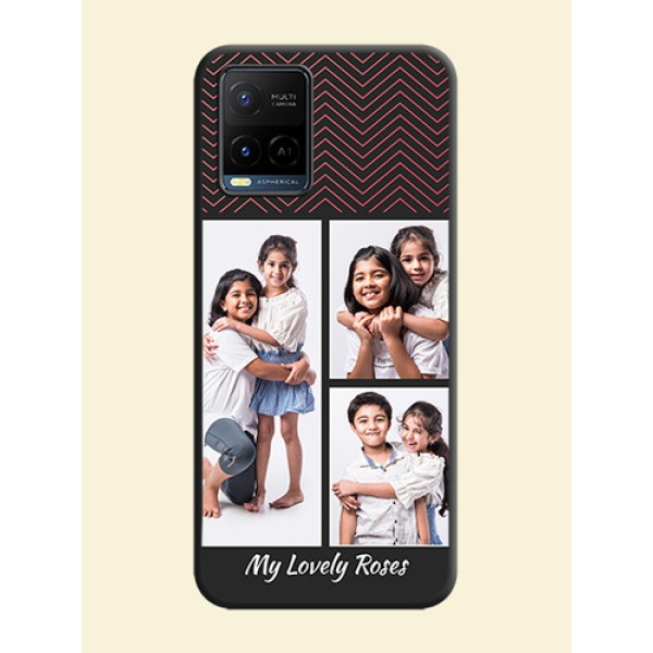 Wave Pattern with 3 Image Holder on Space Black Custom Soft Matte Back Cover - Vivo Y21 Wave Pattern with 3 Image Holder on Space Black Custom Soft Matte Back Cover - Vivo Y21