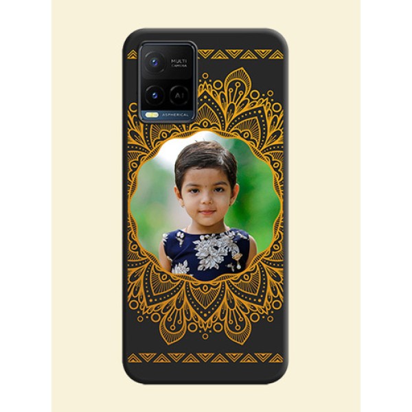 Round Image with Floral Design on Photo on Space Black Soft Matte Mobile Cover - Vivo Y21 Round Image with Floral Design on Photo on Space Black Soft Matte Mobile Cover - Vivo Y21
