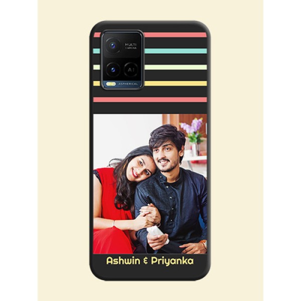 Color Stripes with Photo and Text on Photo on Space Black Soft Matte Mobile Case - Vivo Y21 Color Stripes with Photo and Text on Photo on Space Black Soft Matte Mobile Case - Vivo Y21