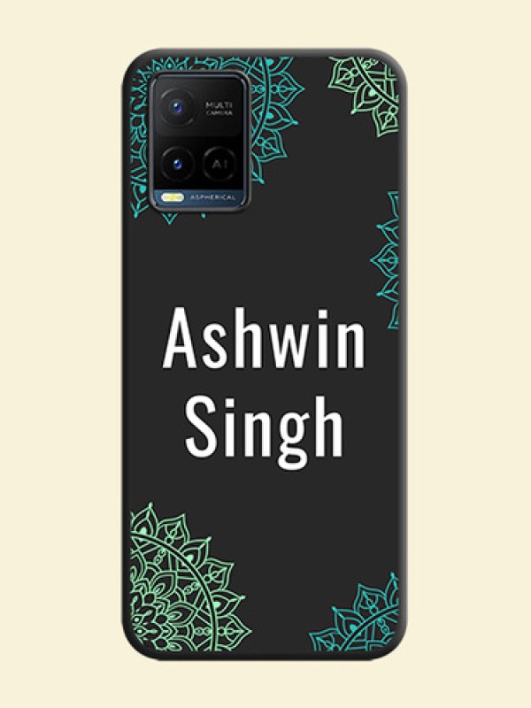 Your Name with Floral Design on Space Black Custom Soft Matte Back Cover - Vivo Y21