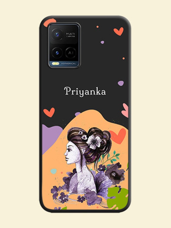 Namecase For Her With Fancy Lady Image On Space Black Personalized Soft Matte Phone Covers -Vivo Y21