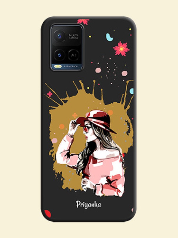 Mordern Lady With Color Splash Background With Custom Text On Space Black Personalized Soft Matte Phone Covers -Vivo Y21