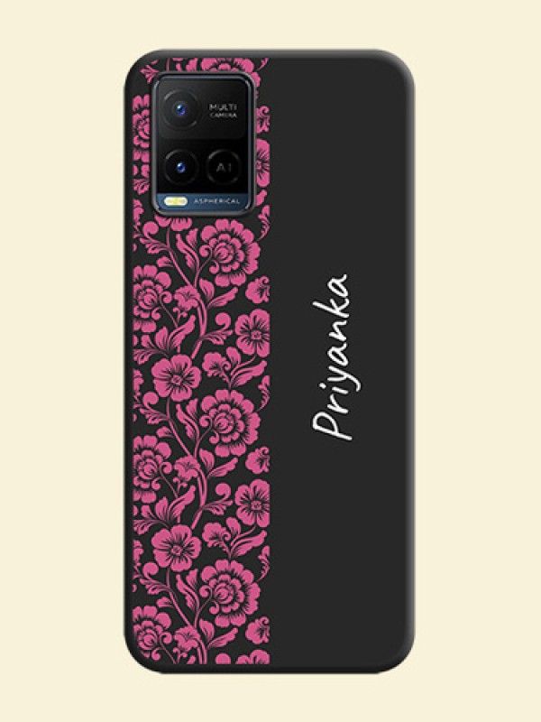 Pink Floral Pattern Design With Custom Text On Space Black Personalized Soft Matte Phone Covers -Vivo Y21