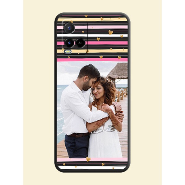 Multicolor Lines and Golden Love Symbols Design on Photo on Space Black Soft Matte Mobile Cover - Vivo Y21A Multicolor Lines and Golden Love Symbols Design on Photo on Space Black Soft Matte Mobile Cover - Vivo Y21A