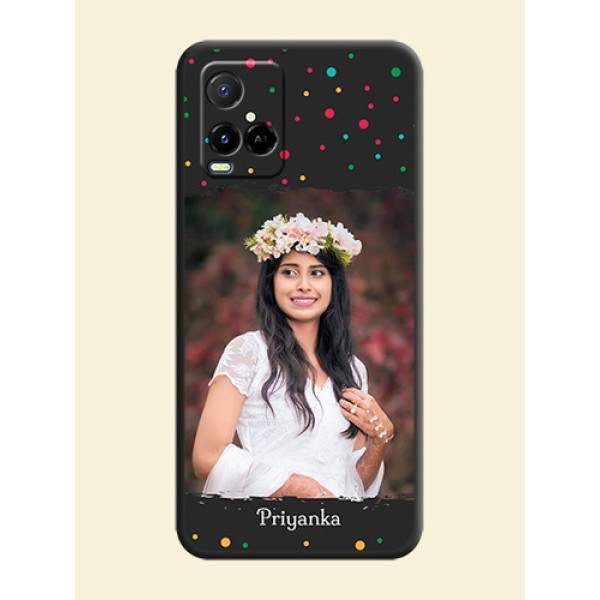 Multicolor Dotted Pattern with Text on Space Black Custom Soft Matte Phone Back Cover - Vivo Y21A Multicolor Dotted Pattern with Text on Space Black Custom Soft Matte Phone Back Cover - Vivo Y21A