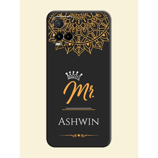Mr Name with Floral Design  on Personalised Space Black Soft Matte Cases - Vivo Y21A